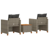 vidaXL 3-delige Bistroset met kussens poly rattan en acaciahout zwart