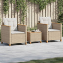 vidaXL 3-delige Bistroset met kussens poly rattan en acaciahout zwart