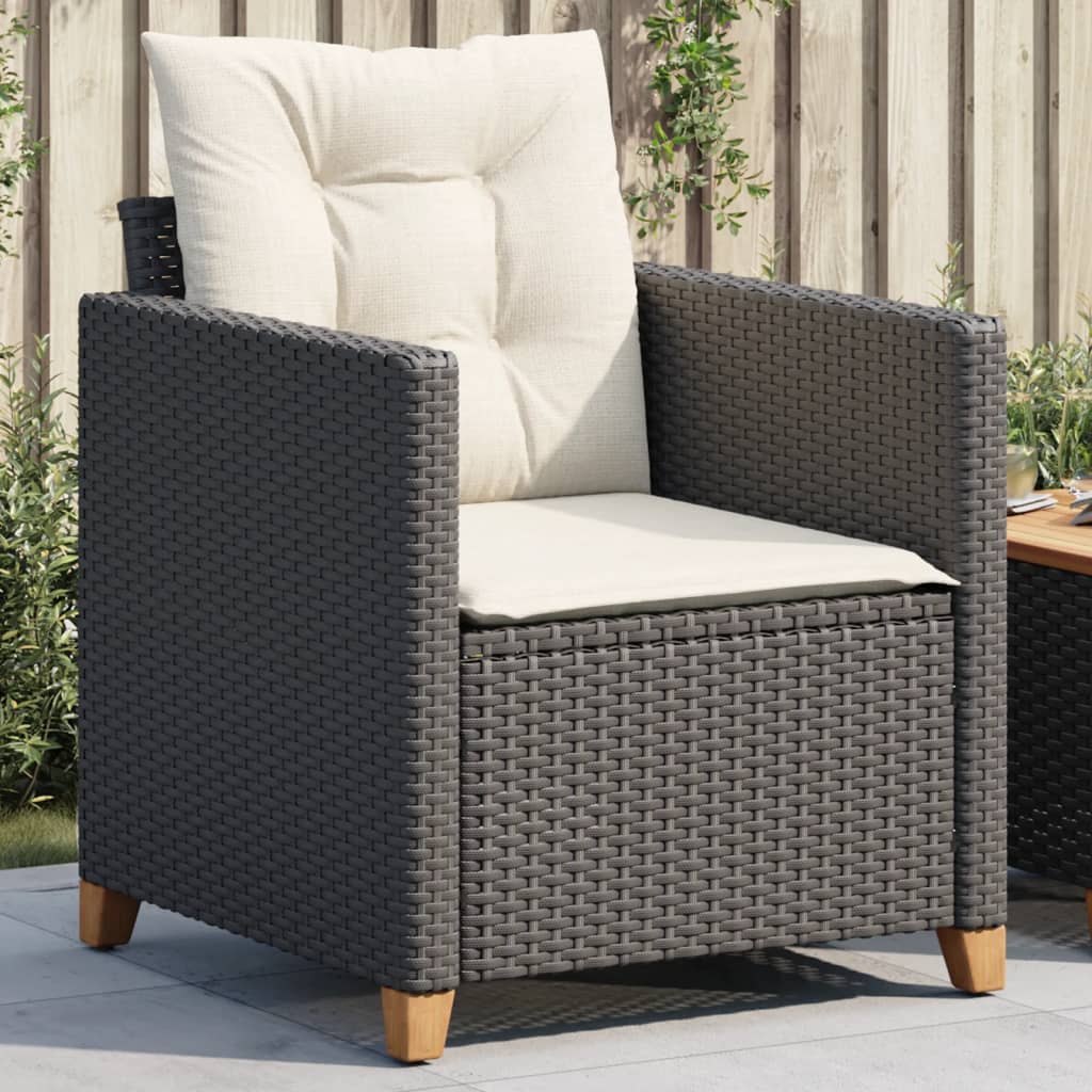 vidaXL Tuinstoel met kussens poly rattan zwart