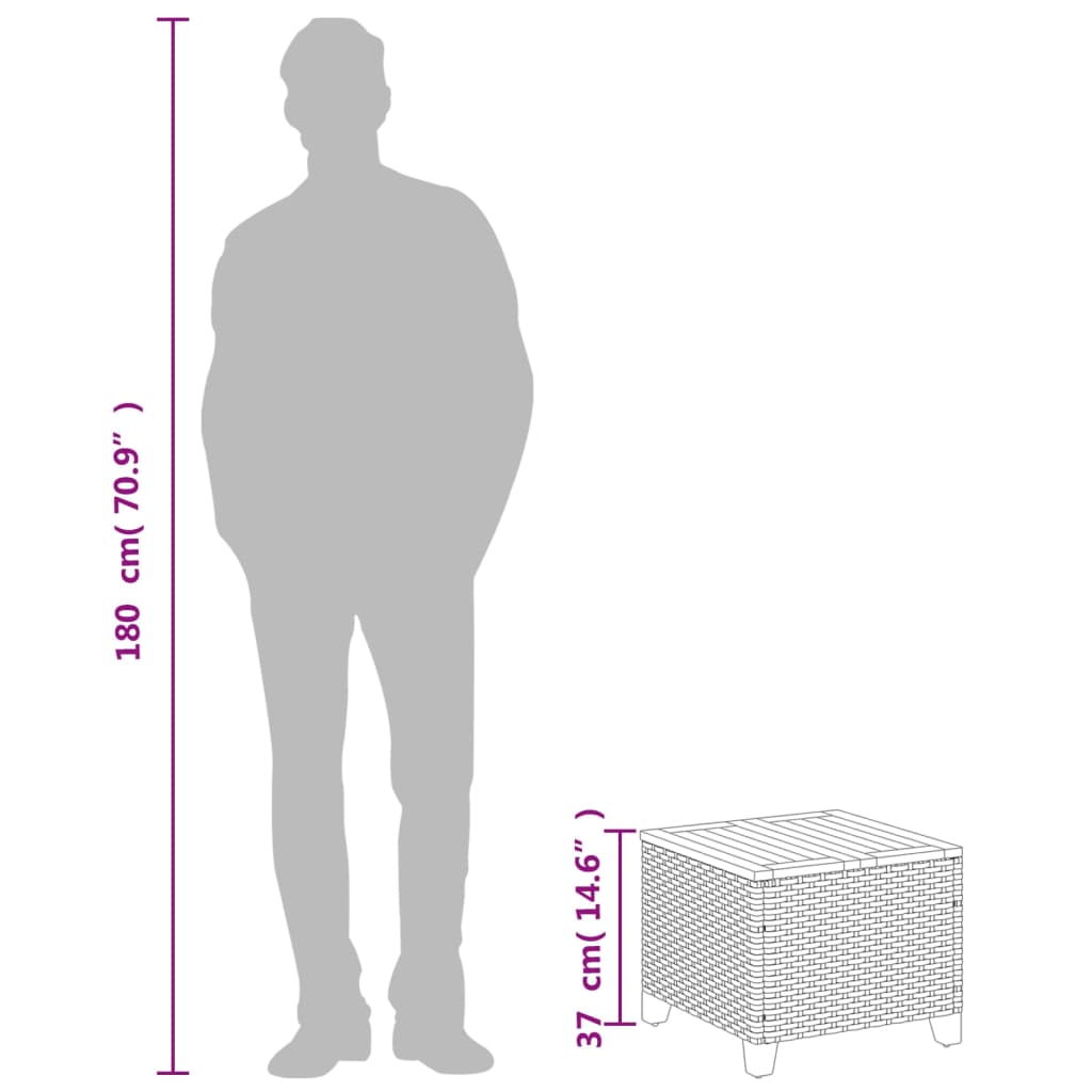 vidaXL Tuintafel 45x45x37 cm poly rattan en acaciahout zwart