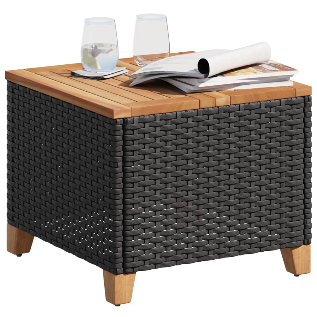 vidaXL Tuintafel 45x45x37 cm poly rattan en acaciahout zwart