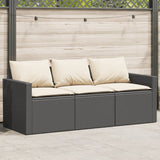 vidaXL Tuinbank 3-zits met kussens poly rattan zwart