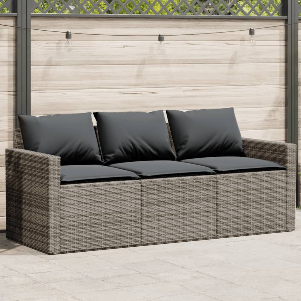 vidaXL Tuinbank 3-zits met kussens poly rattan zwart