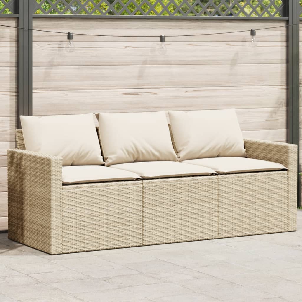 vidaXL Tuinbank 3-zits met kussens poly rattan zwart