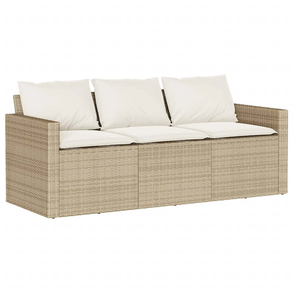 vidaXL Tuinbank 3-zits met kussens poly rattan zwart