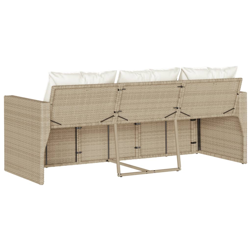 vidaXL Tuinbank 3-zits met kussens poly rattan zwart