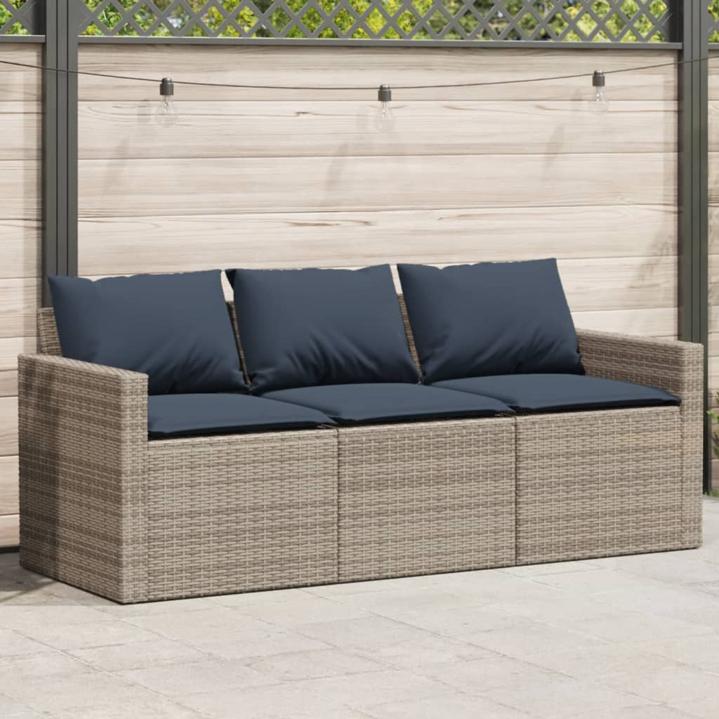 vidaXL Tuinbank 3-zits met kussens poly rattan zwart