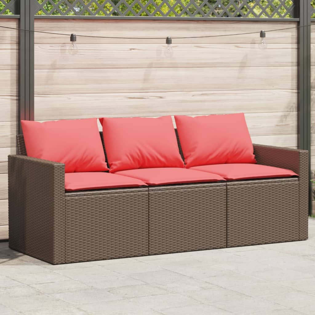 vidaXL Tuinbank 3-zits met kussens poly rattan zwart