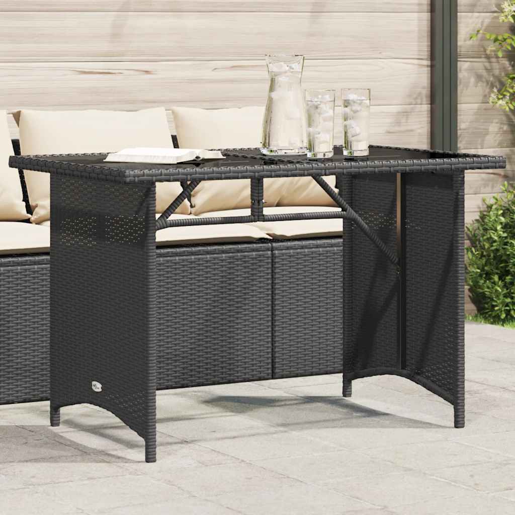 vidaXL Tuintafel met glazen blad 110x68x70 cm poly rattan zwart