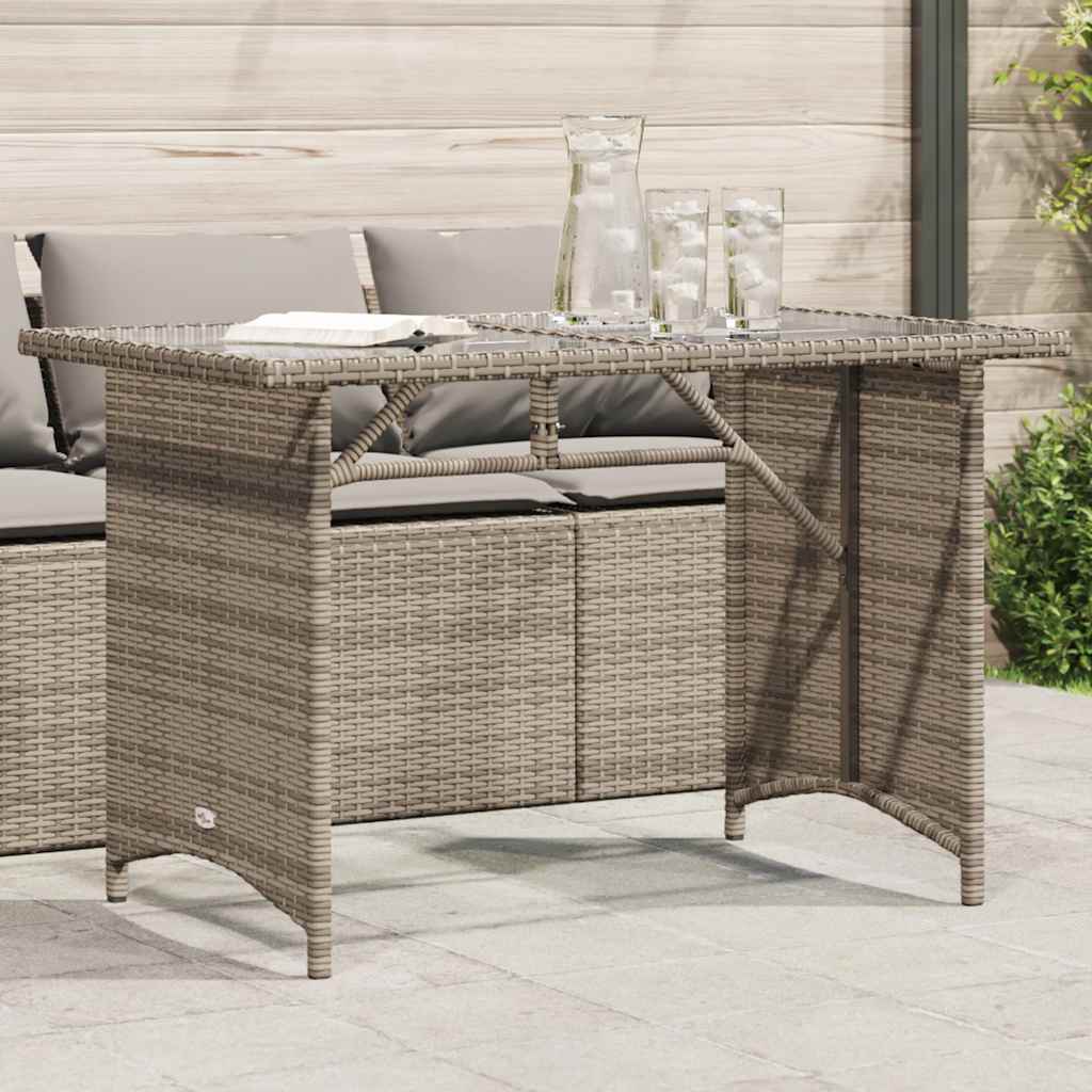 vidaXL Tuintafel met glazen blad 110x68x70 cm poly rattan zwart