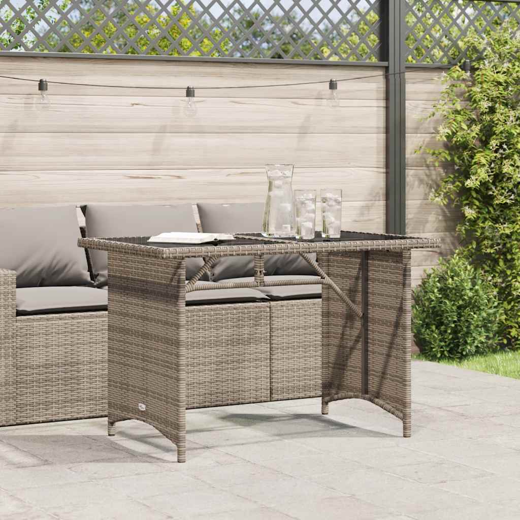 vidaXL Tuintafel met glazen blad 110x68x70 cm poly rattan zwart