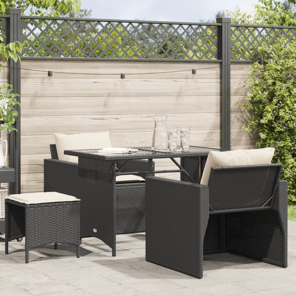 vidaXL 4-delige Loungeset met kussens poly rattan zwart