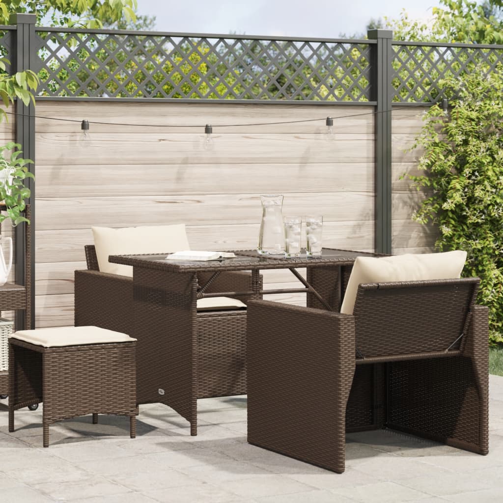 vidaXL 4-delige Loungeset met kussens poly rattan zwart