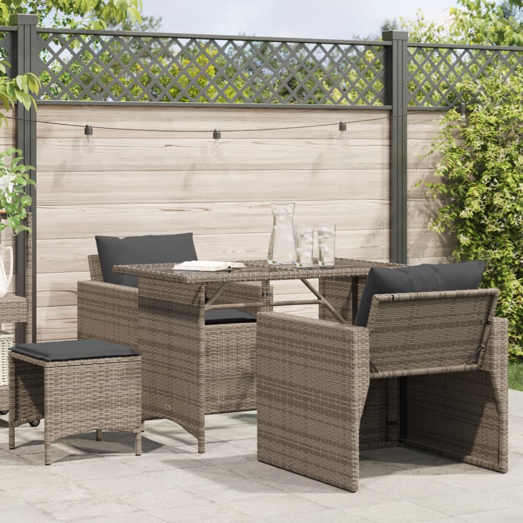vidaXL 4-delige Loungeset met kussens poly rattan zwart