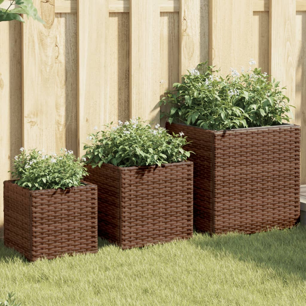 vidaXL Planters 3 pcs poly rattan black