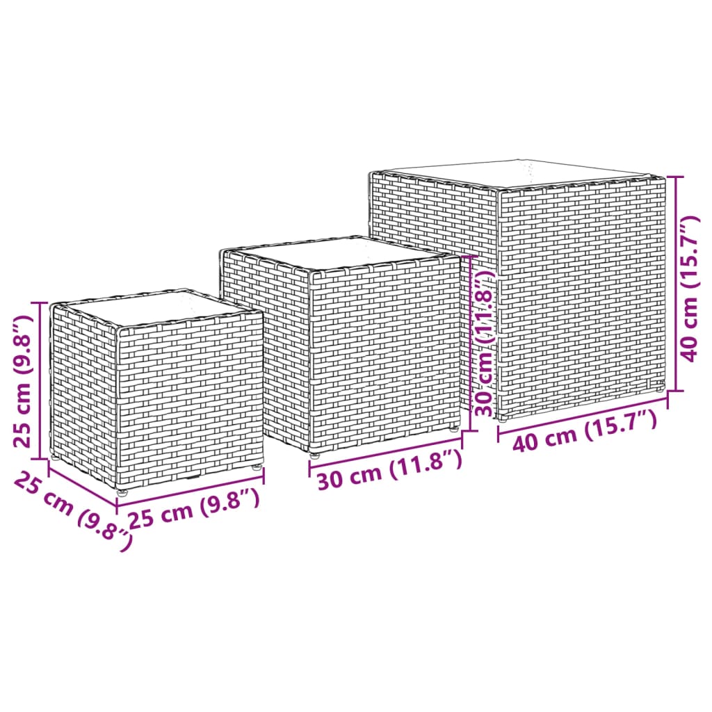 vidaXL Planters 3 pcs poly rattan black