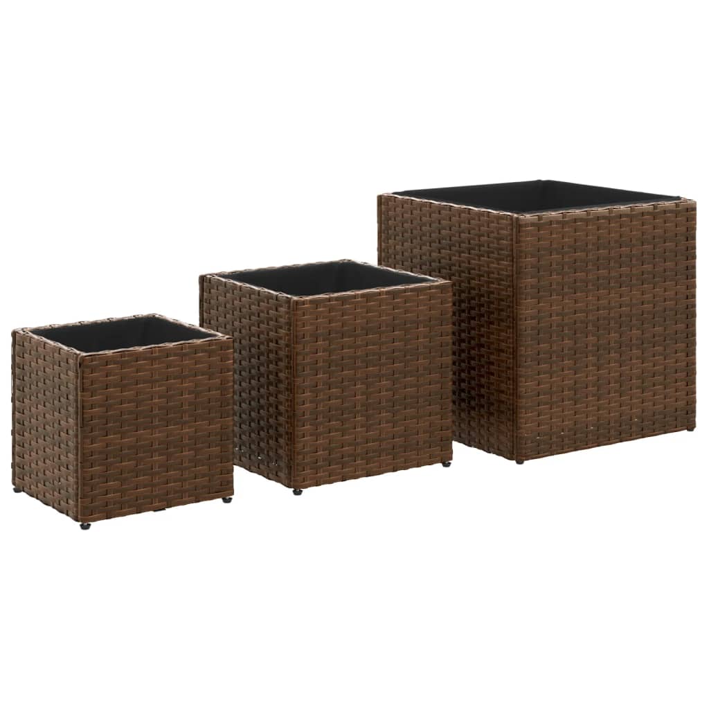 vidaXL Planters 3 pcs poly rattan black