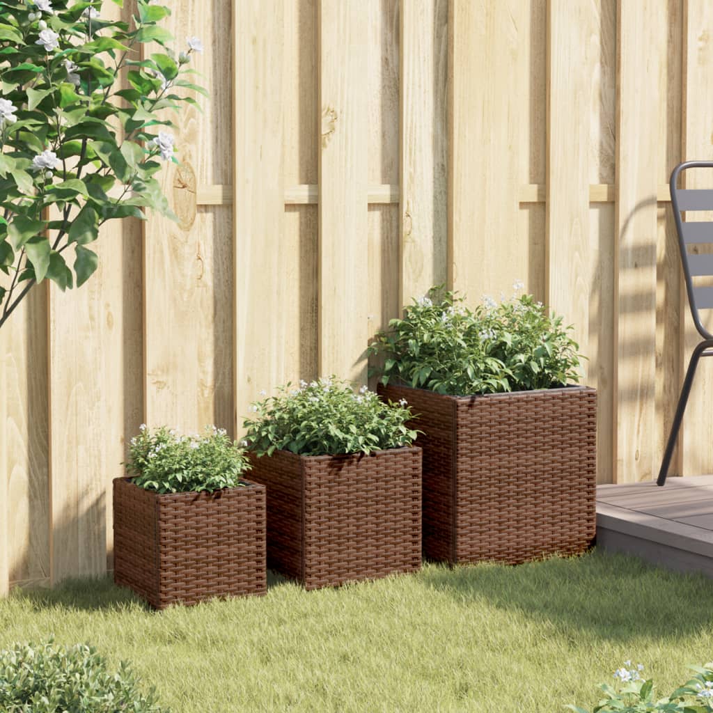 vidaXL Planters 3 pcs poly rattan black