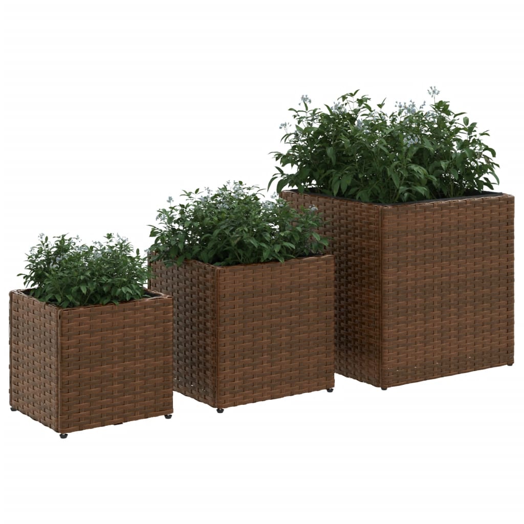 vidaXL Planters 3 pcs poly rattan black