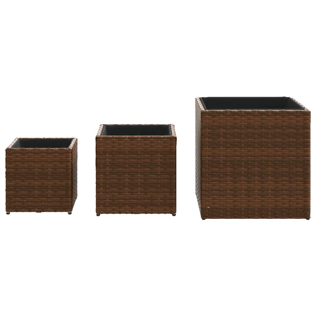 vidaXL Planters 3 pcs poly rattan black