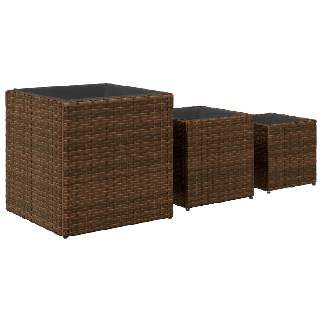 vidaXL Planters 3 pcs poly rattan black