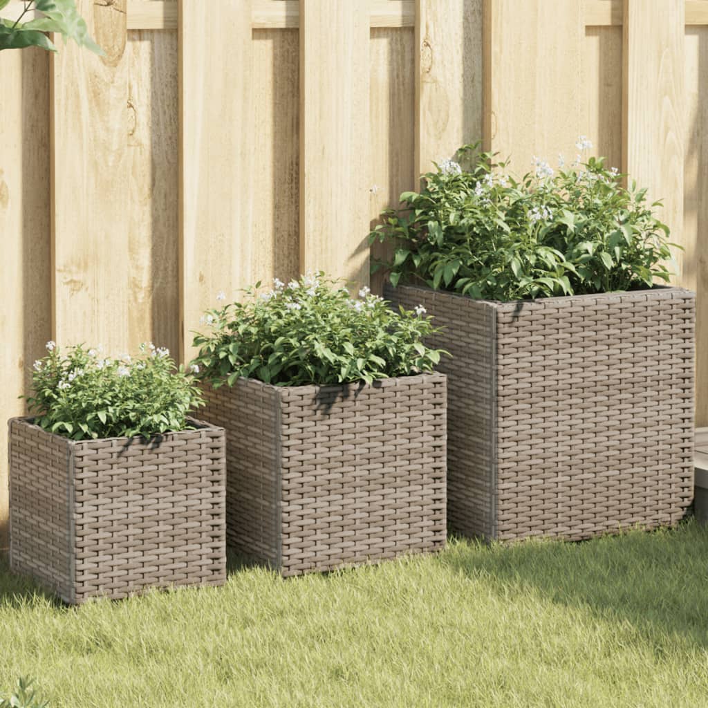 vidaXL Planters 3 pcs poly rattan black