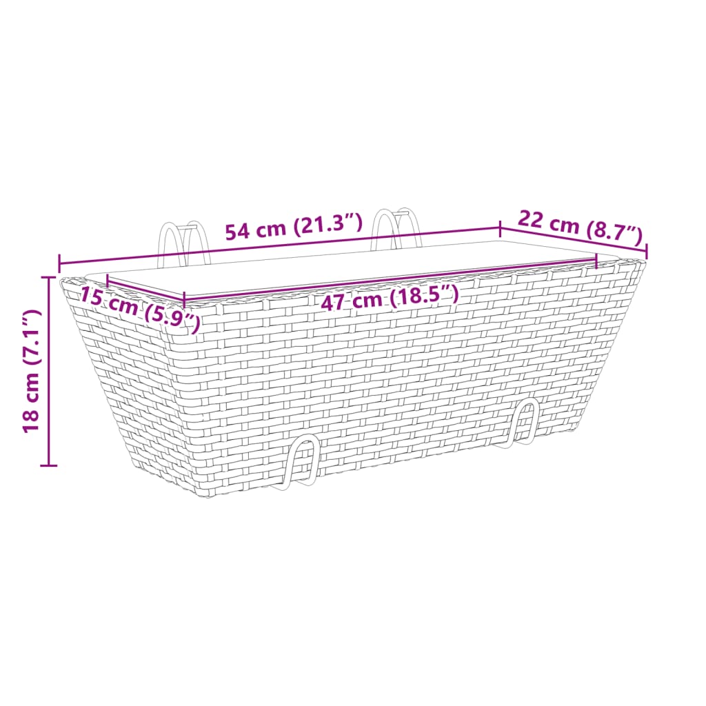 vidaXL Plantenbakken 2 st met haken poly rattan zwart