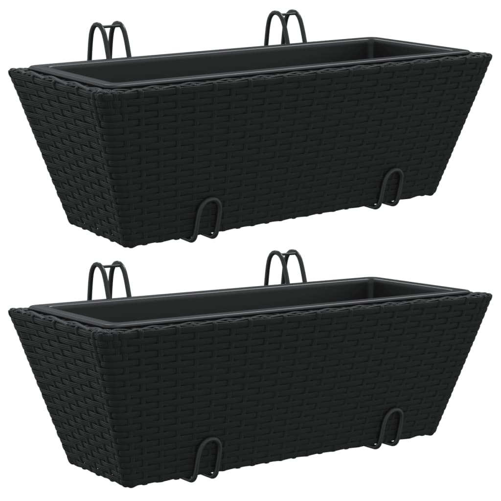 vidaXL Plantenbakken 2 st met haken poly rattan zwart