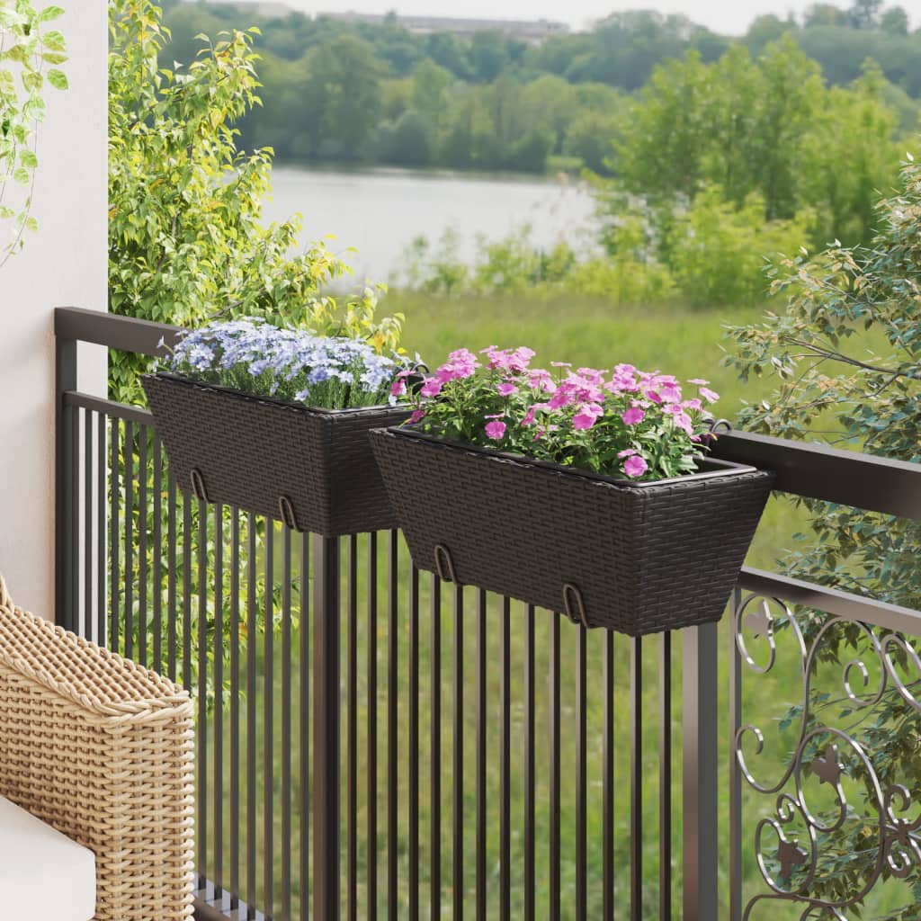 vidaXL Plantenbakken 2 st met haken poly rattan zwart
