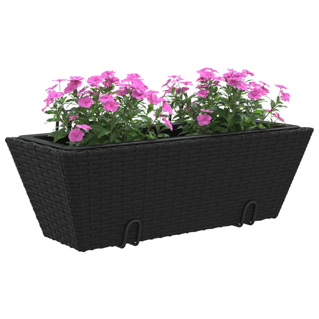 vidaXL Plantenbakken 2 st met haken poly rattan zwart