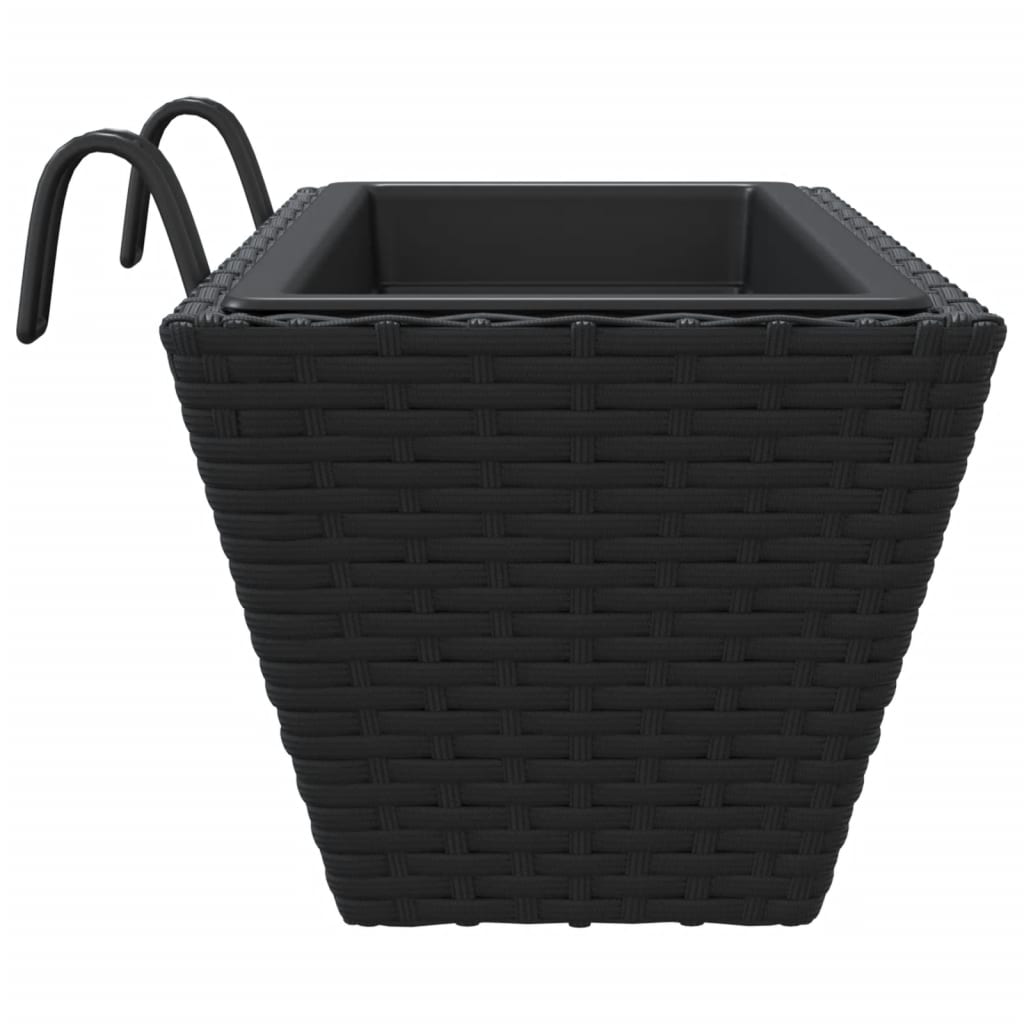vidaXL Plantenbakken 2 st met haken poly rattan zwart