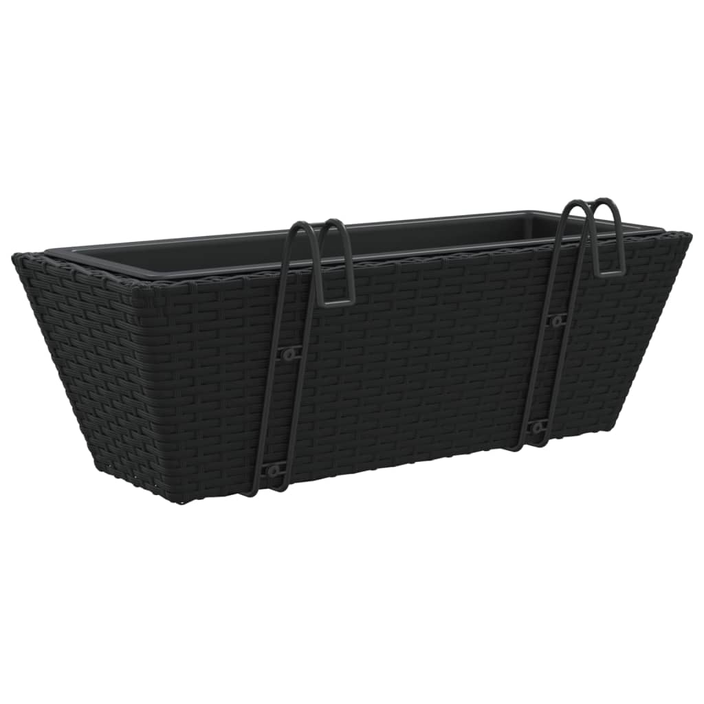 vidaXL Plantenbakken 2 st met haken poly rattan zwart