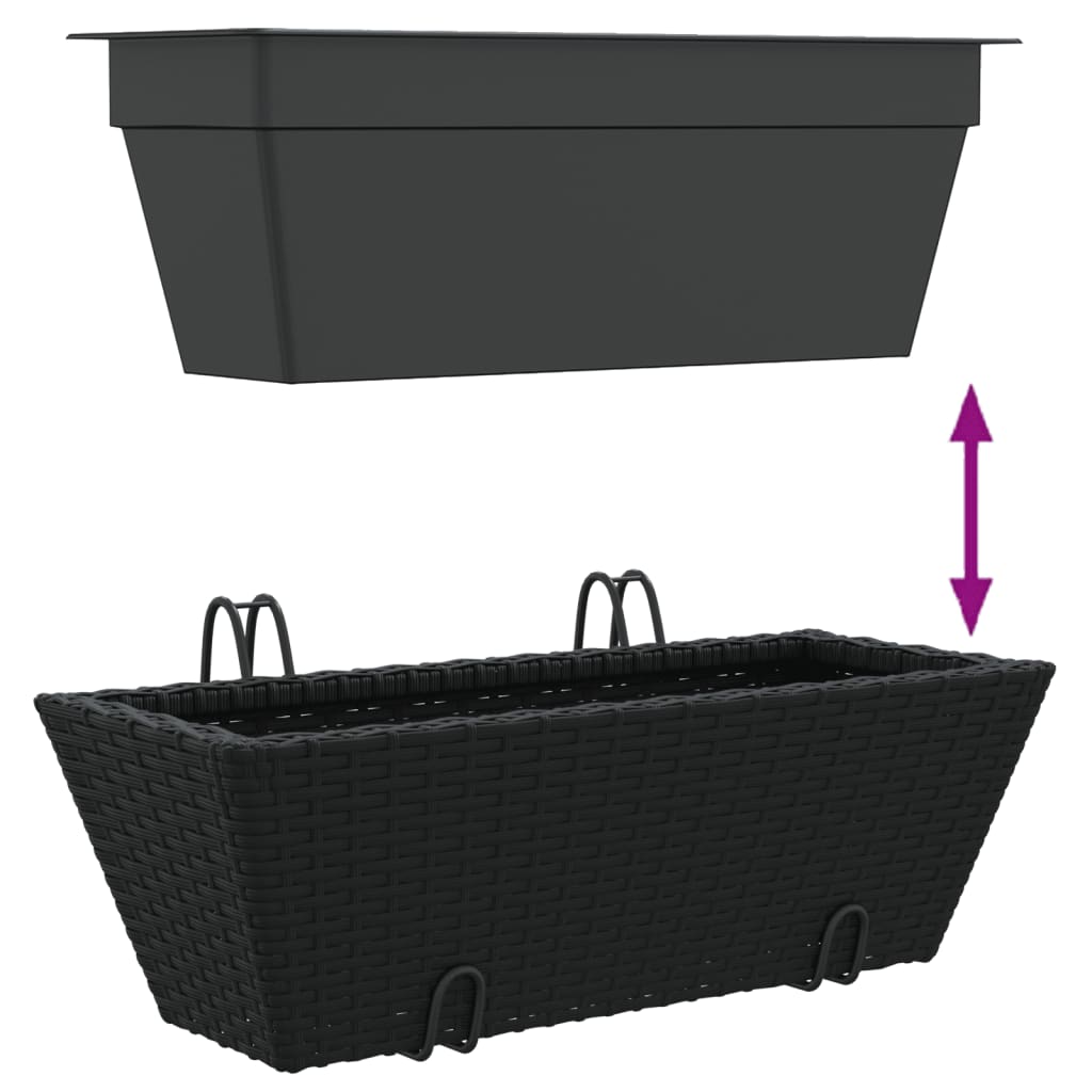 vidaXL Plantenbakken 2 st met haken poly rattan zwart