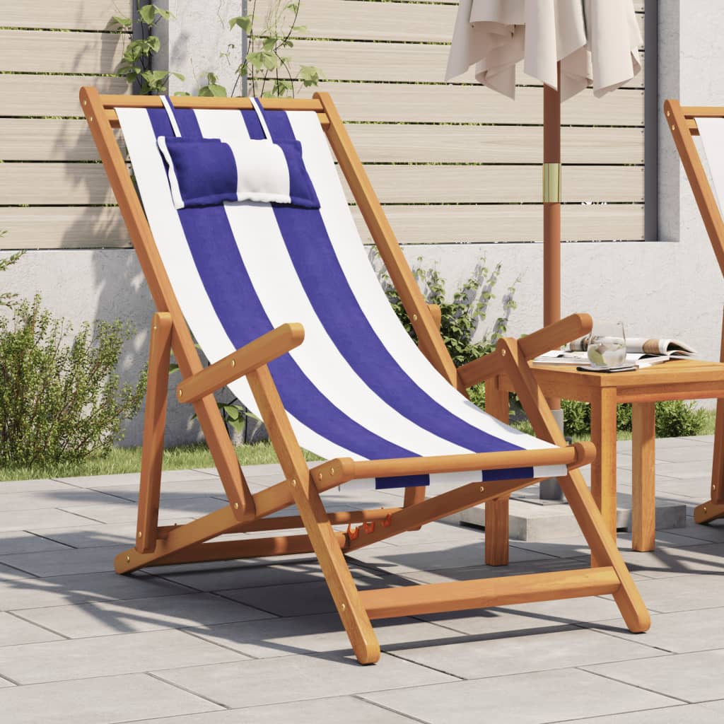 vidaXL Strandstoel inklapbaar massief eucalyptusout en stof crème