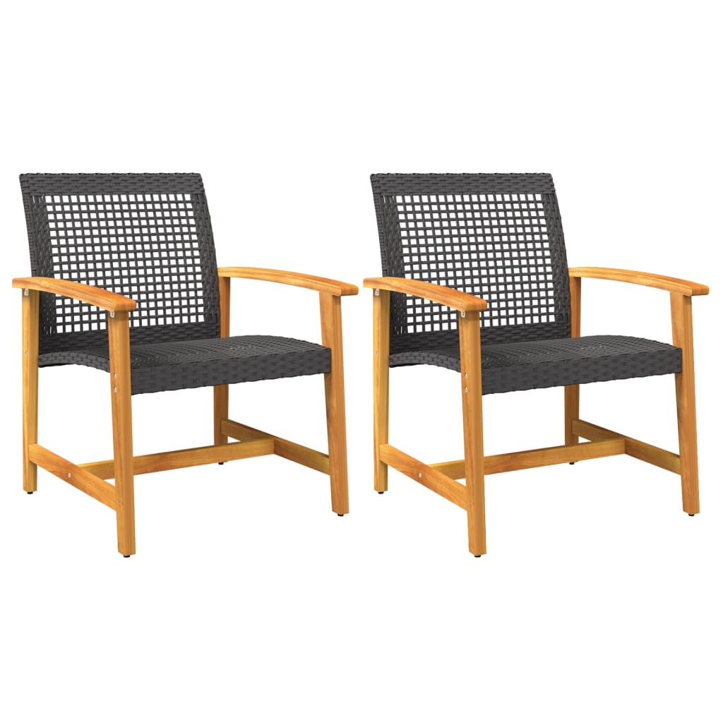 vidaXL Tuinnstoelen 2 st poly rattan en acaciahout zwart