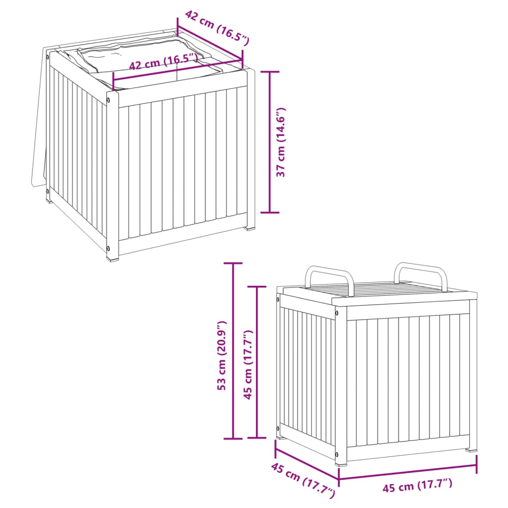 vidaXL Kussenbox 45x45x45/53 cm massief acaciahout en staal