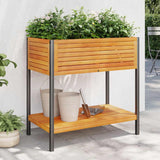 vidaXL Plantenbak met schap 45x45x80 cm massief acaciahout en staal