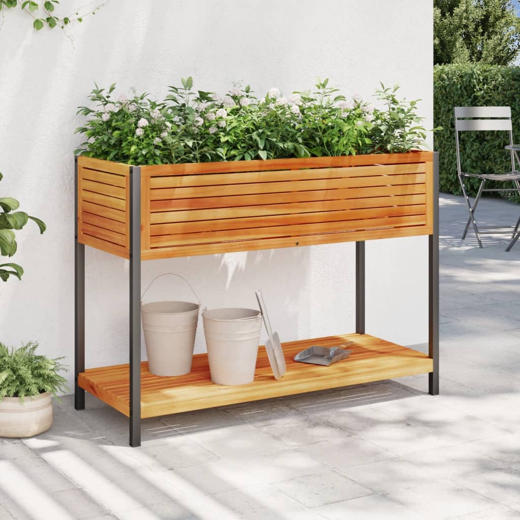 vidaXL Plantenbak met schap 45x45x80 cm massief acaciahout en staal