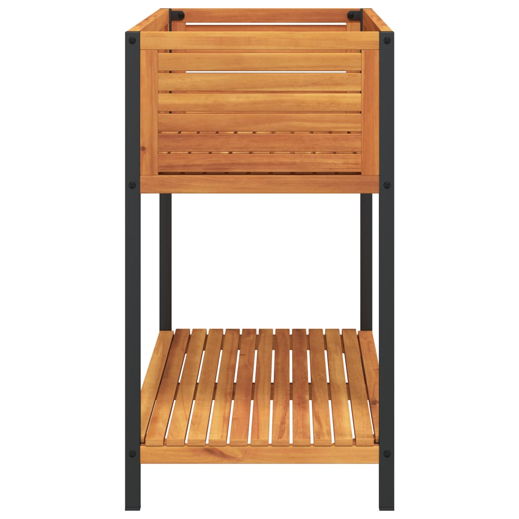vidaXL Plantenbak met schap 45x45x80 cm massief acaciahout en staal