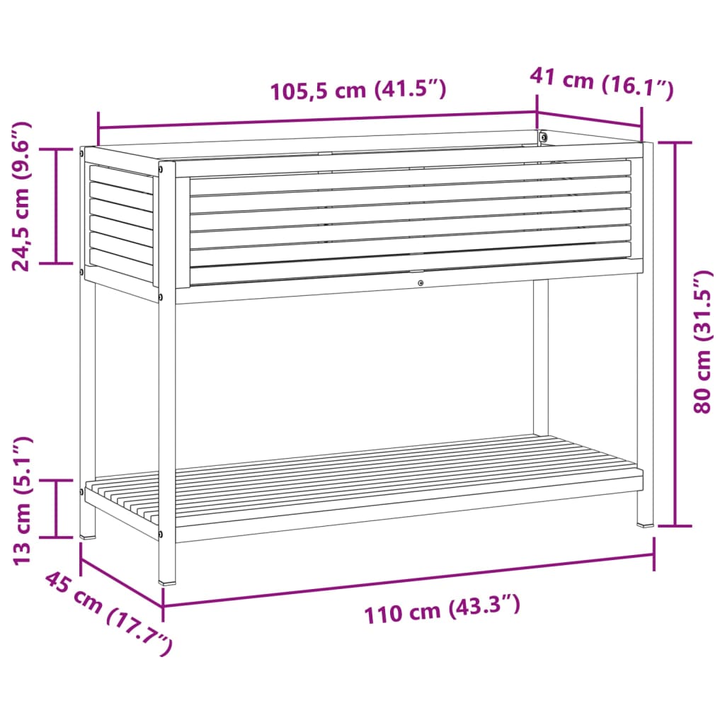 vidaXL Plantenbak met schap 45x45x80 cm massief acaciahout en staal