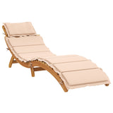 vidaXL Sun Lounger with Cushion Solid Acacia Wood Beige