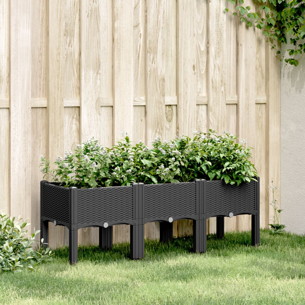 vidaXL Plantenbak met poten 40x40x42 cm polypropeen blauwgrijs