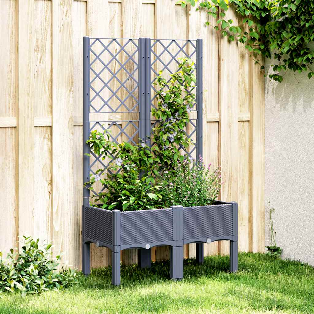 vidaXL Plantenbak met latwerk 40x40x142 cm polypropeen blauwgrijs