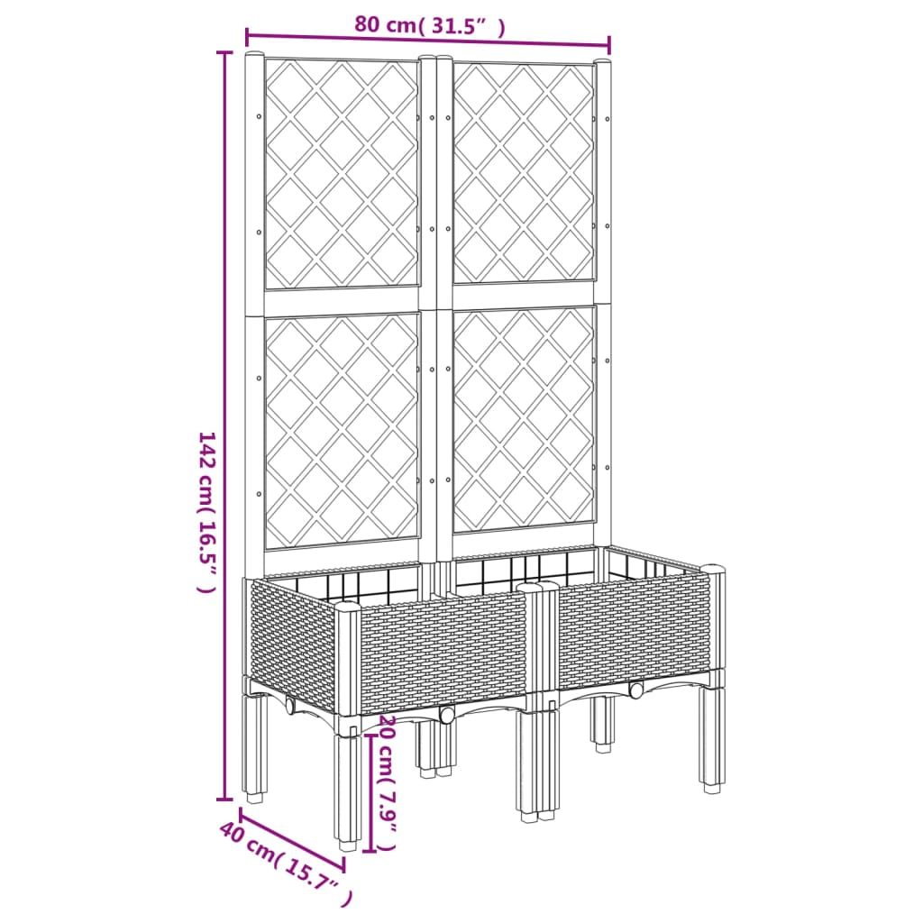 vidaXL Plantenbak met latwerk 40x40x142 cm polypropeen blauwgrijs