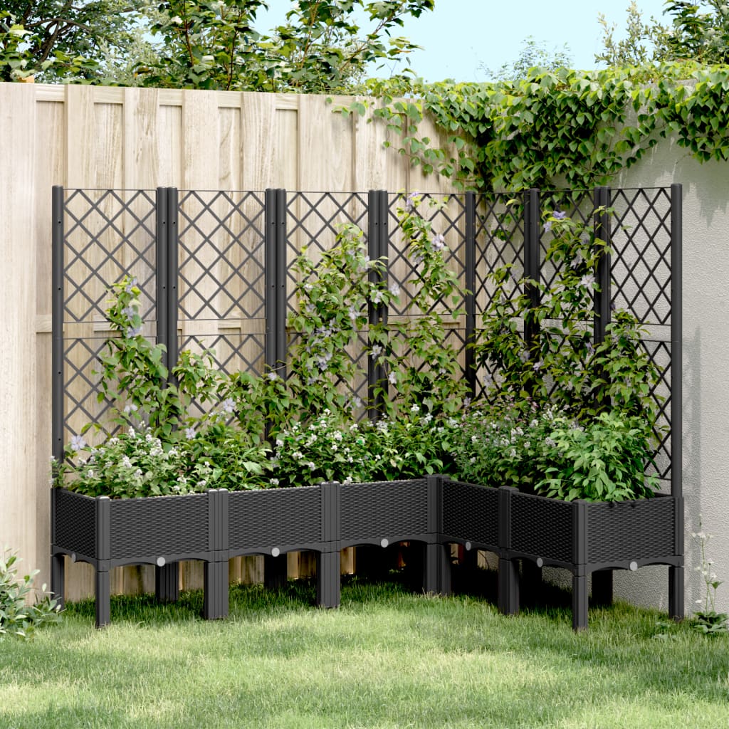 vidaXL Plantenbak met latwerk 40x40x142 cm polypropeen blauwgrijs