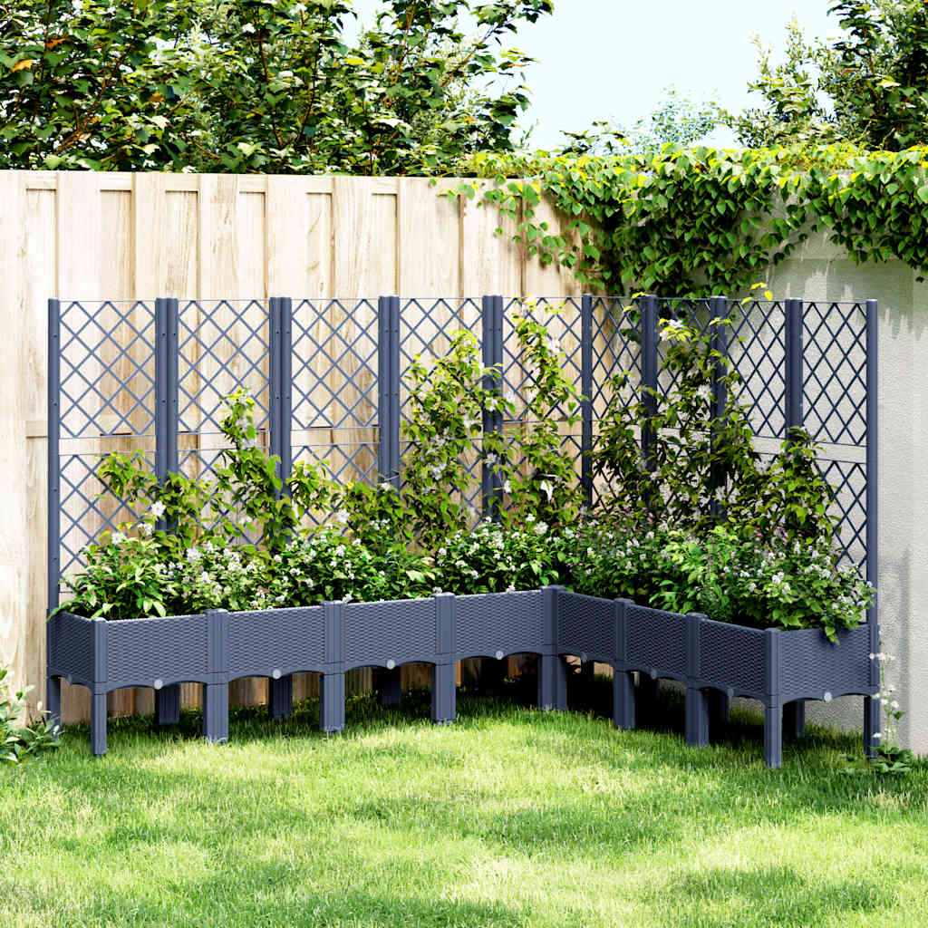 vidaXL Plantenbak met latwerk 40x40x142 cm polypropeen blauwgrijs
