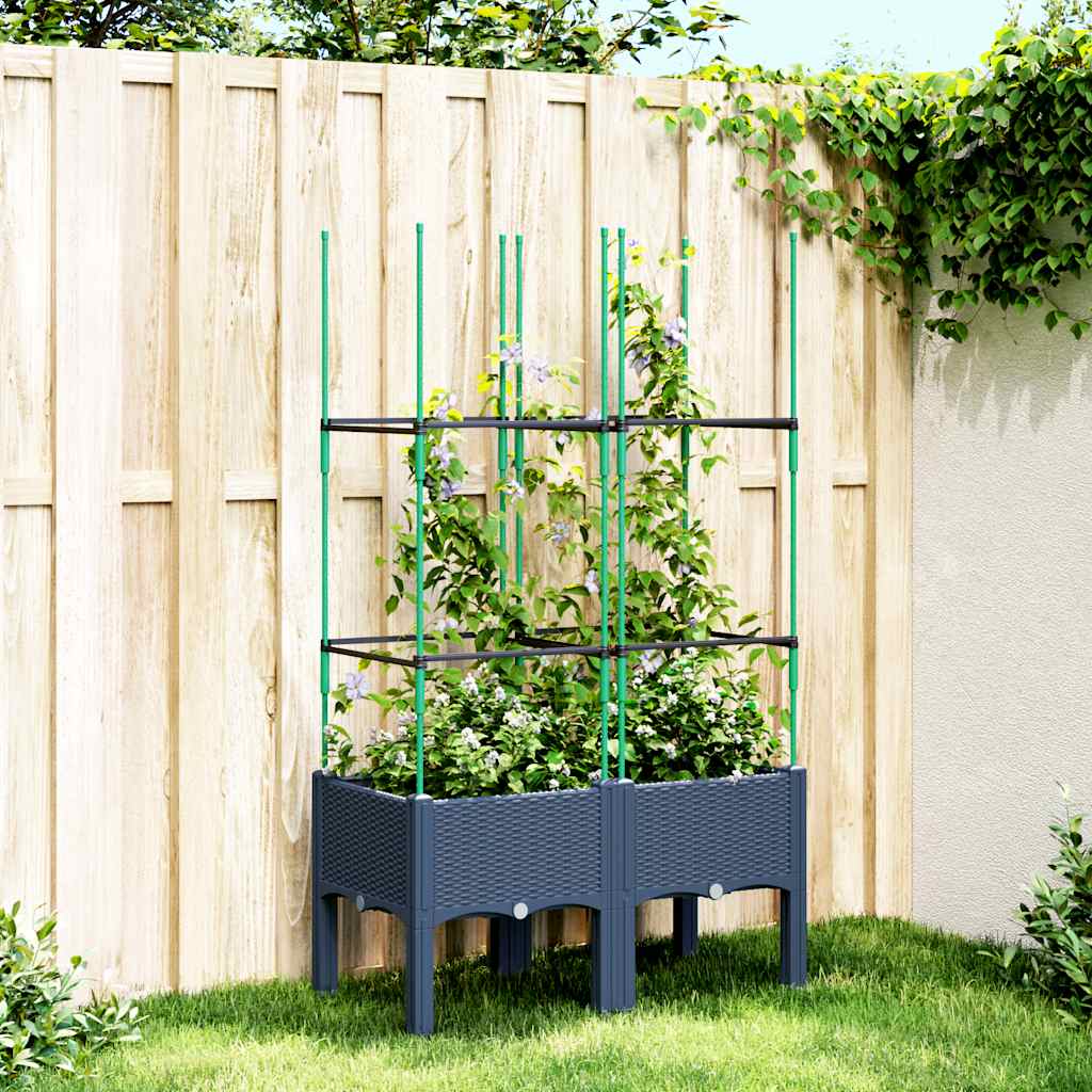 vidaXL Plantenbak met latwerk 40x40x142,5 cm polypropeen blauwgrijs