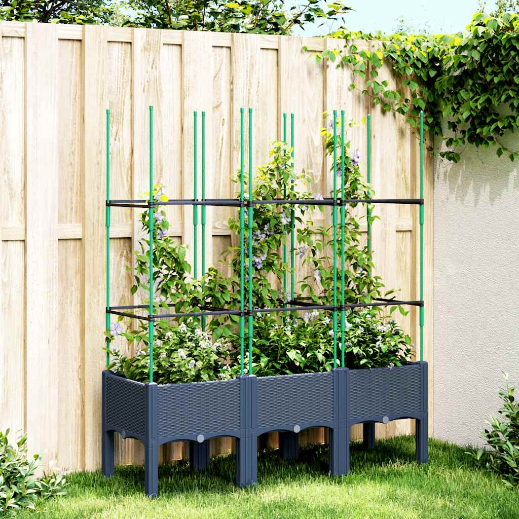 vidaXL Plantenbak met latwerk 40x40x142,5 cm polypropeen blauwgrijs