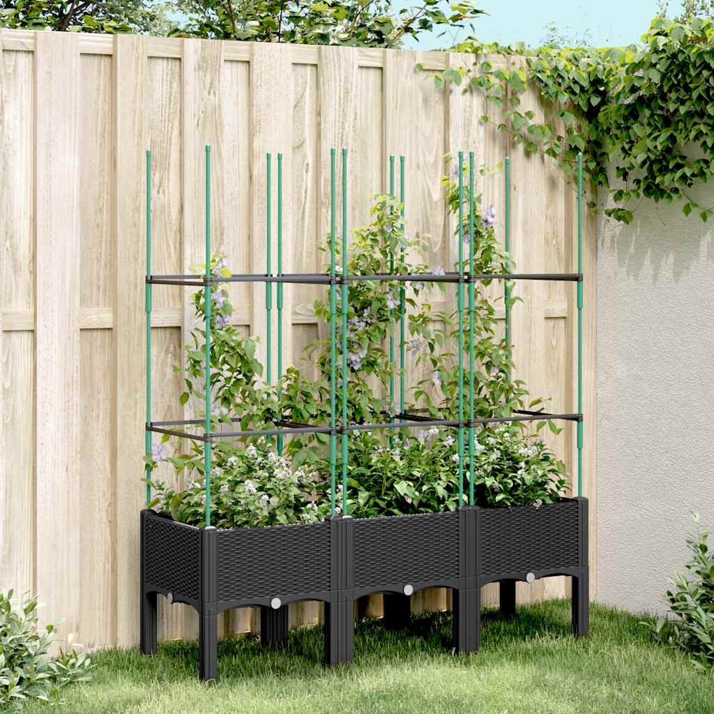 vidaXL Plantenbak met latwerk 40x40x142,5 cm polypropeen blauwgrijs