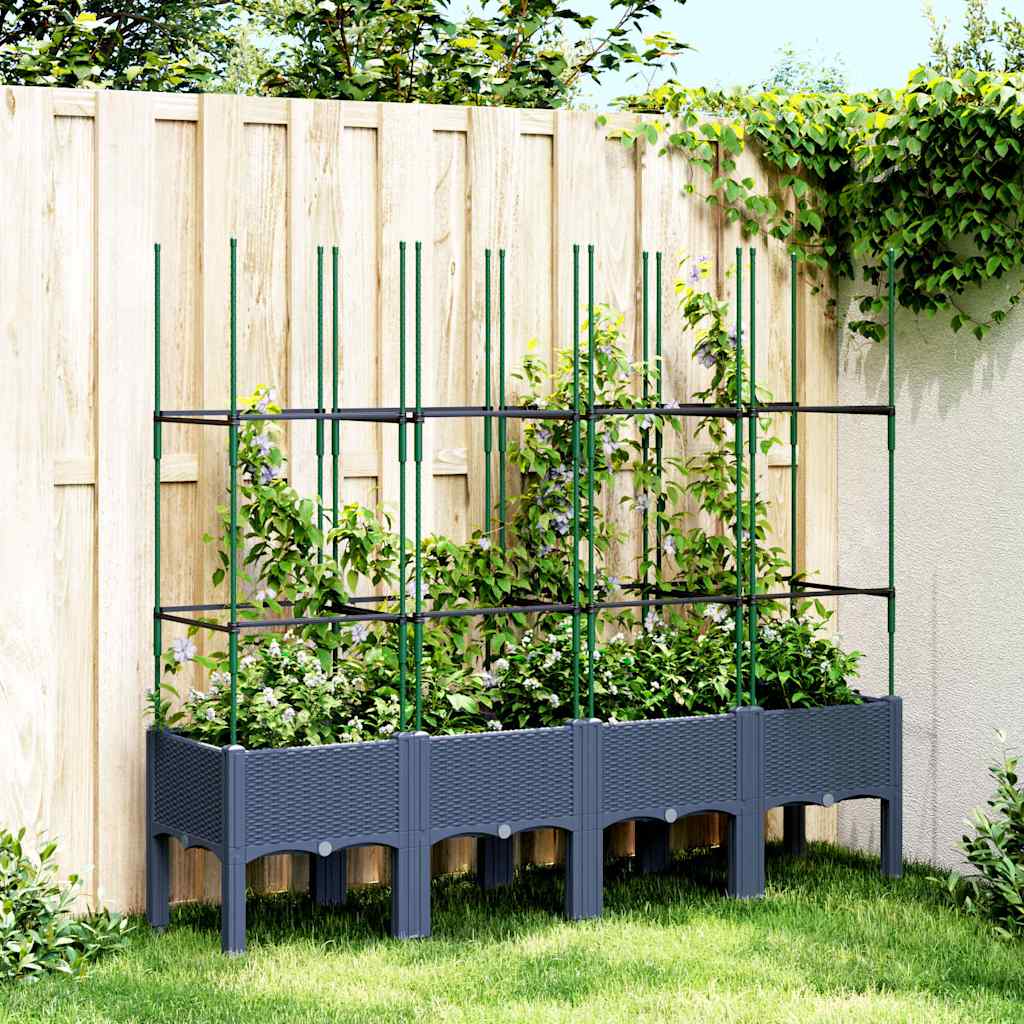 vidaXL Plantenbak met latwerk 40x40x142,5 cm polypropeen blauwgrijs